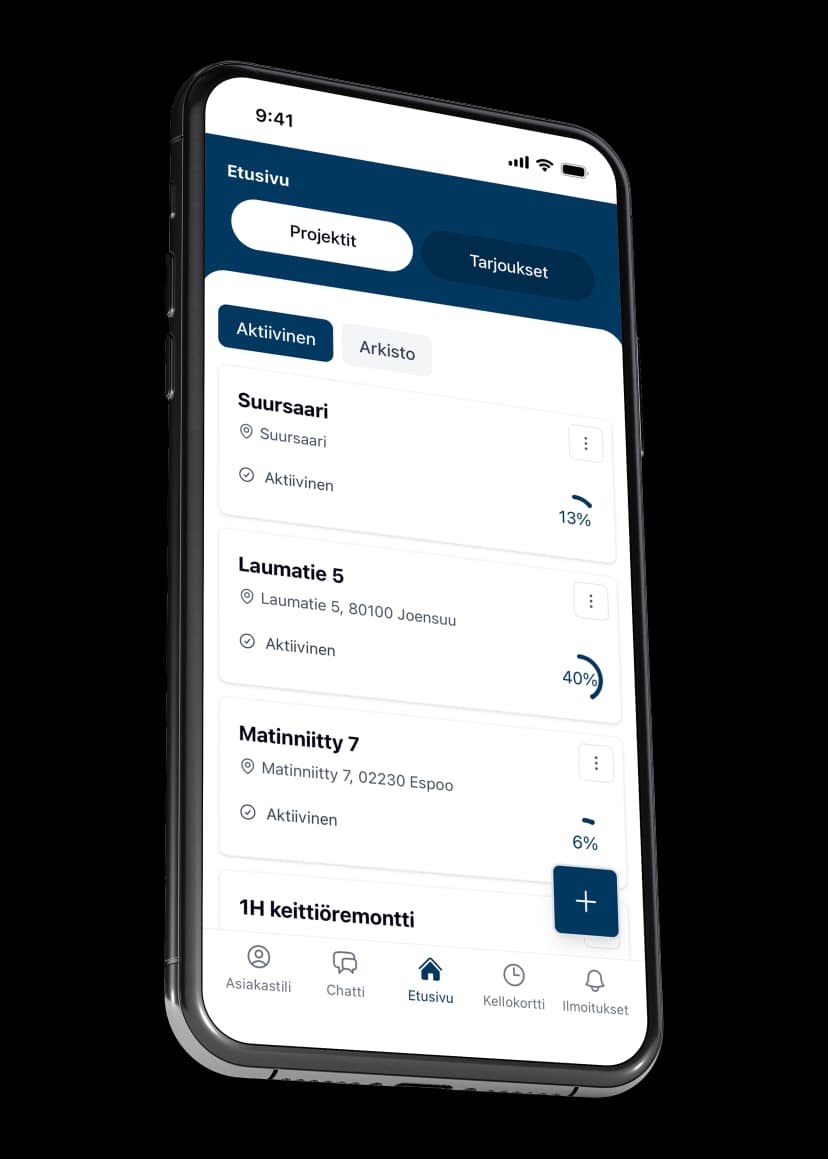 VÖRK-sovelluksen kellokorttinäkymä
